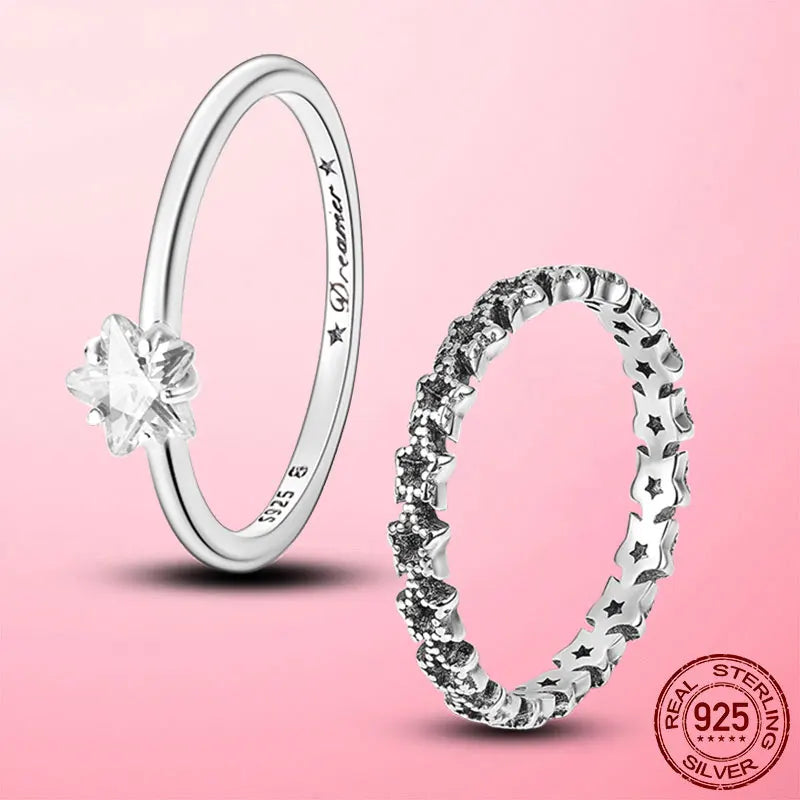 925 Sterling Silver Celestial Star Solitaire Ring | Women’s Wedding & Engagement Jewelry | Sparkling Silver Band
