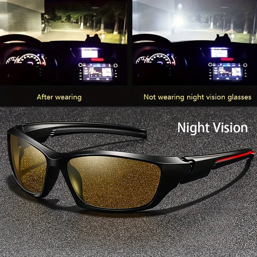Square Yellow Night Vision Anti-Glare Goggles – Men & Women Driving, Fishing, Beach Sunglasses | UV Protection Polycarbonate Glasses