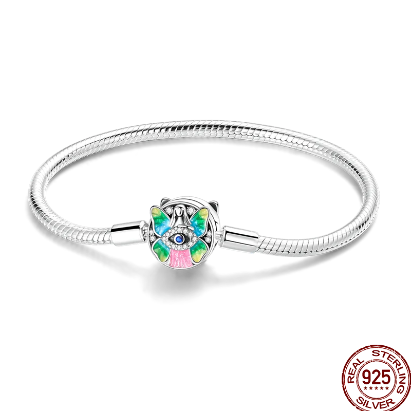925 Sterling Silver Rainbow Leather Braided Bracelet | Eternal Love Stars & Moon Charm – DIY Women’s Beaded Jewelry Gift
