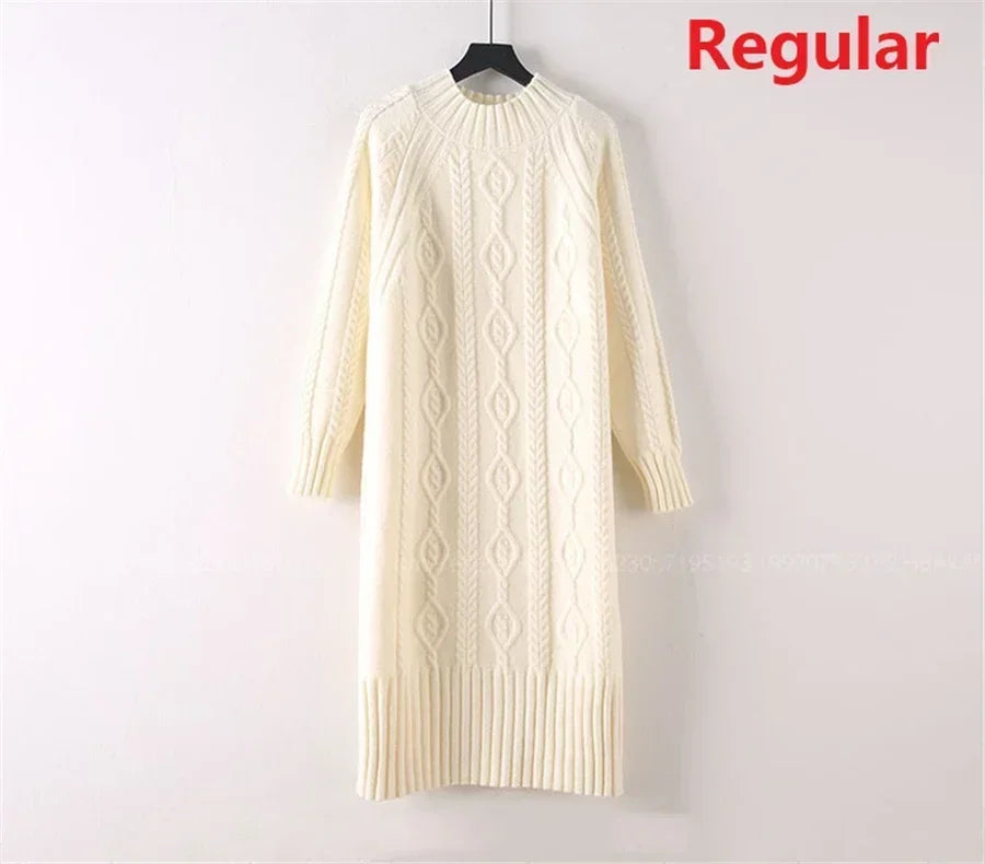 Winter Thicken Plus Velvet Sweater Dress for Women – Fall Mock Neck Rib Knit Midi Dress | Elegant Warm Vestido with Coats