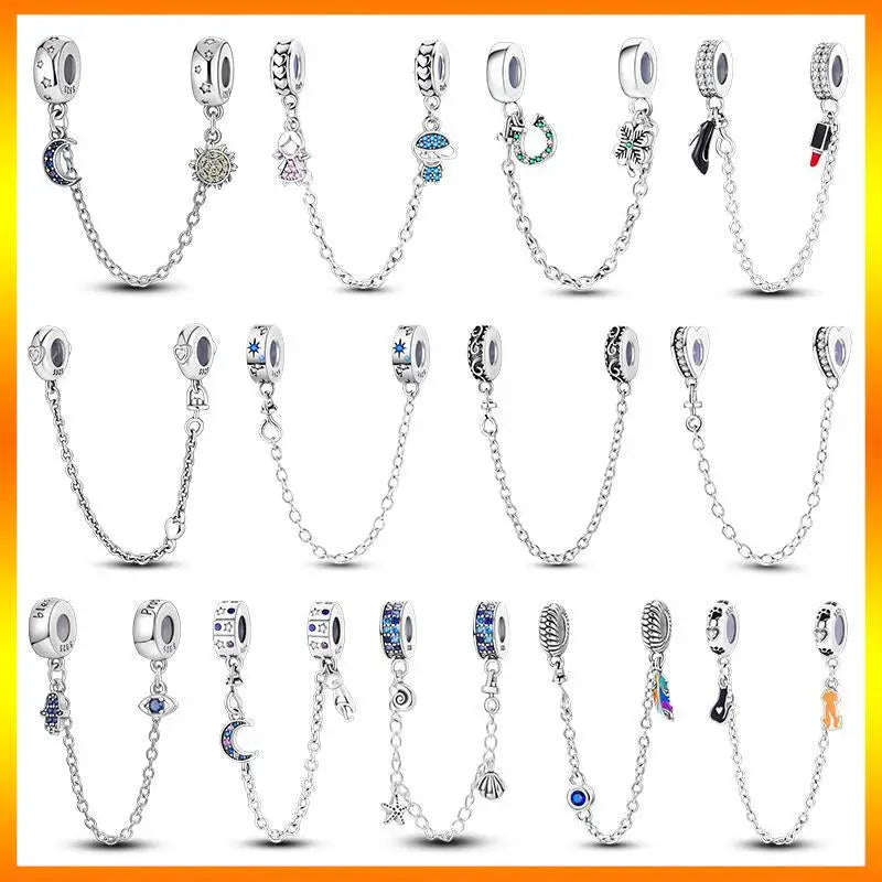 Star Moon & Evil Eye Chain Charm 🌙💙 925 Silver Bracelet Bead Women