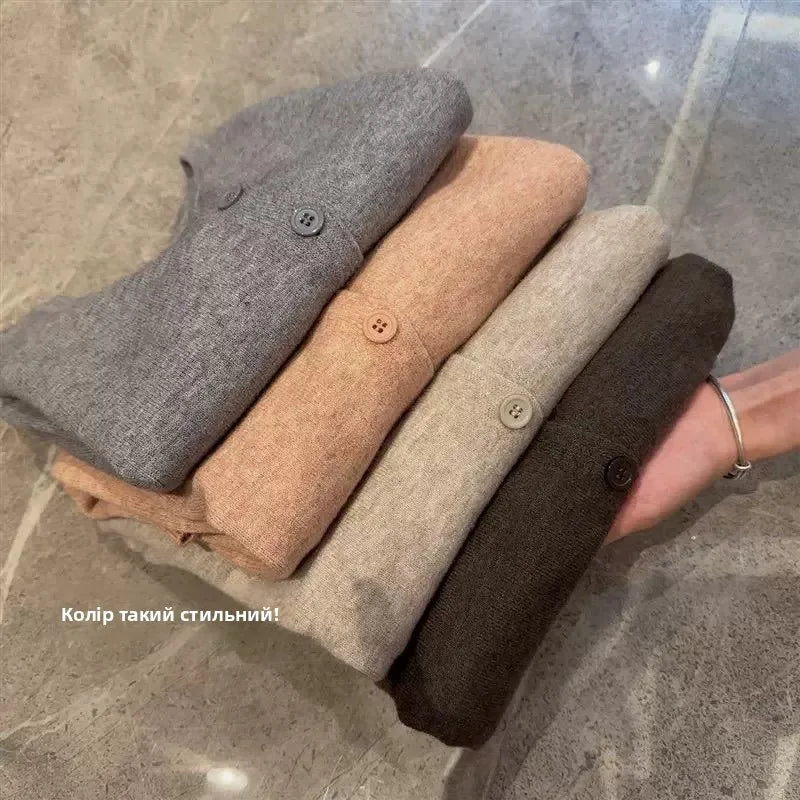 Soft Woolen Knitted Cardigan for Women – Loose Fit V-Neck Korean Style Sweater Jacket, Spring 2024 Outerwear