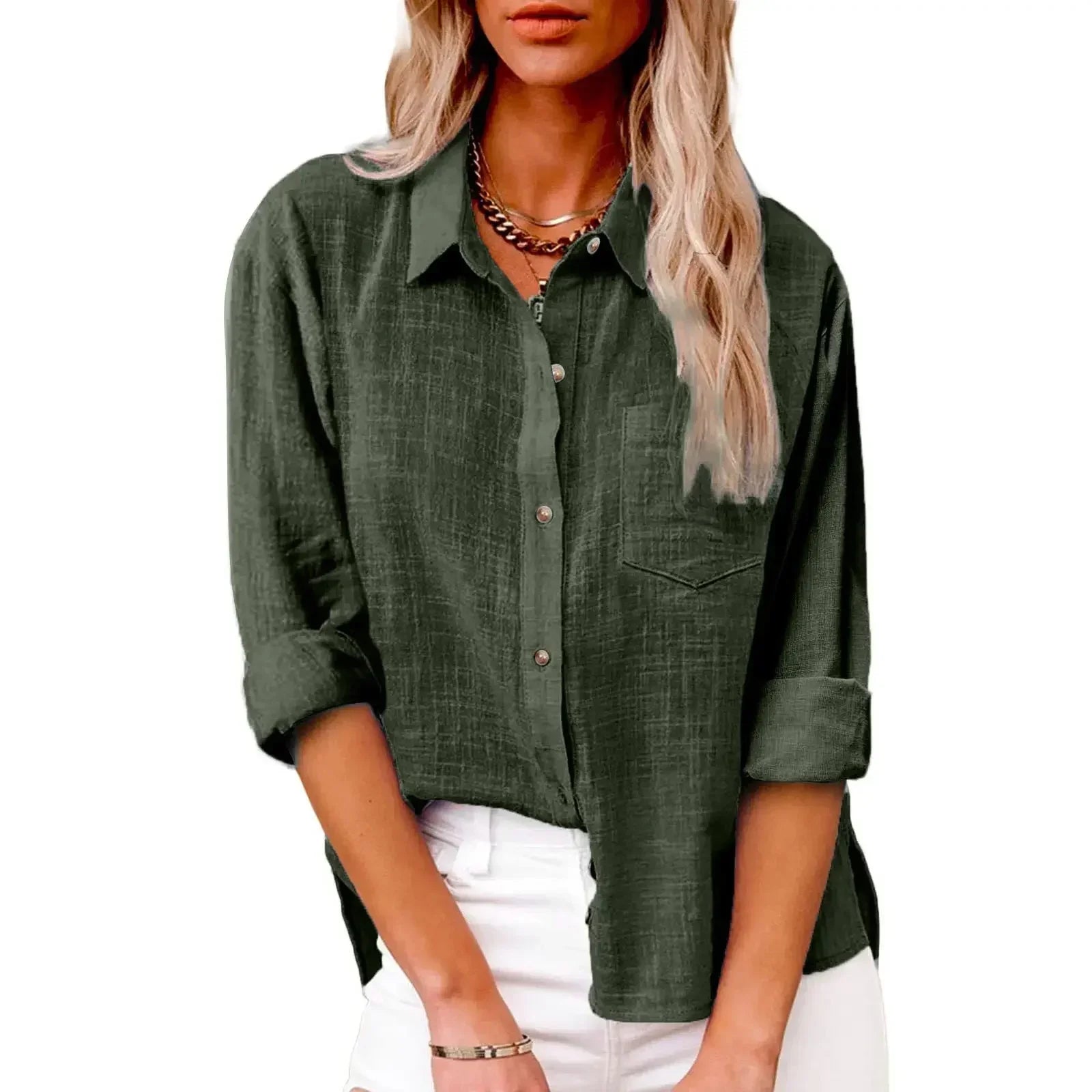 Cotton Linen Long Sleeve Women’s Shirt – Solid Elegant Casual T-Shirt 👚🌿