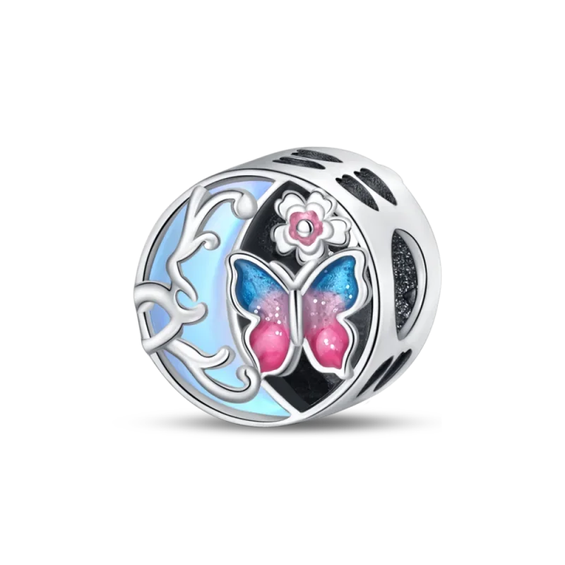 925 Sterling Silver Blue Series Charm | Dragonfly, Butterfly, Bird & Pansy Flower Pendant for 4MM Bracelet