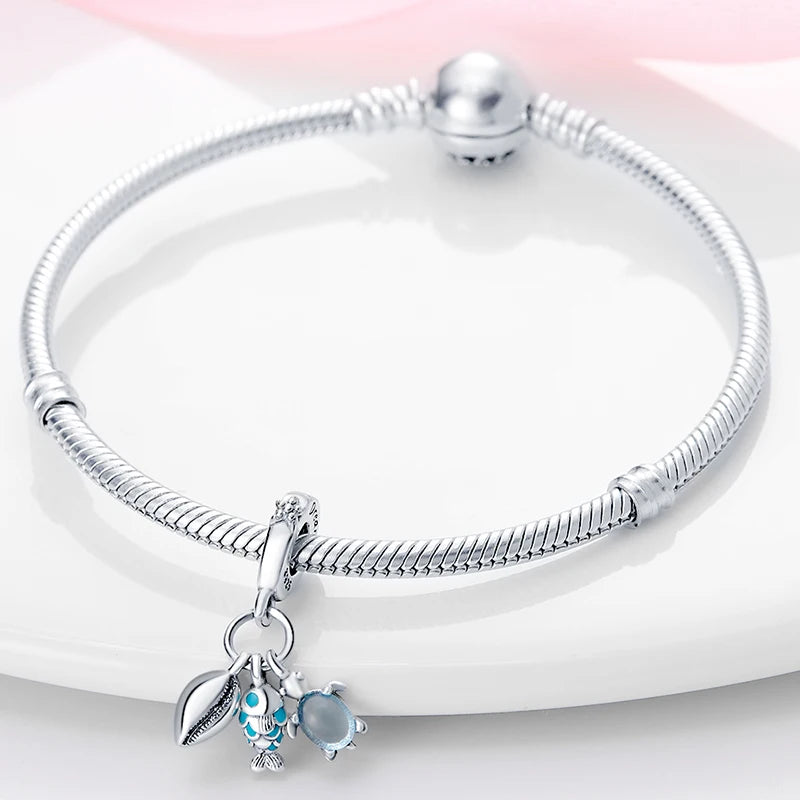 Blue Ocean Series 925 Sterling Silver Turtle Crab Mermaid Charms for 3mm Bracelet