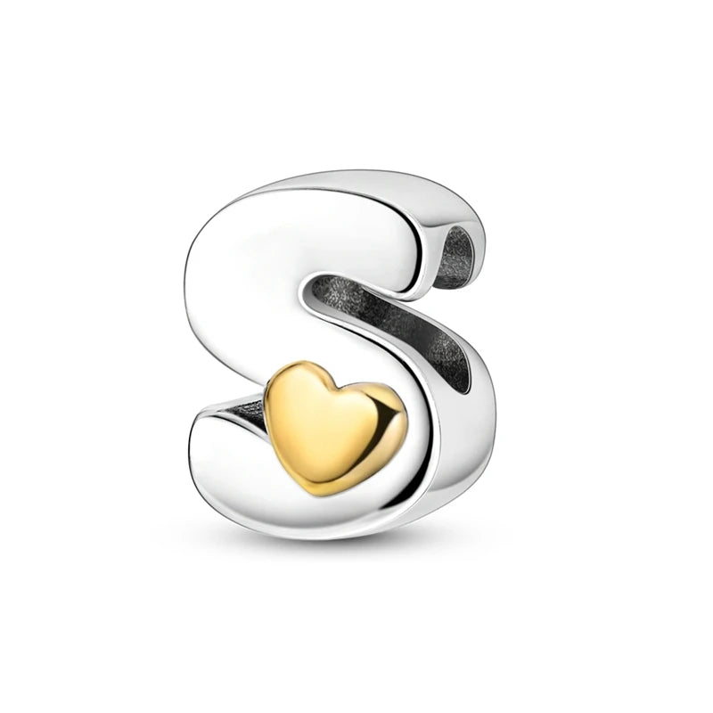 925 Sterling Silver Alphabet Letter A–Z Charm Beads | English Initial Pendant for Original Bracelet DIY Jewelry Making