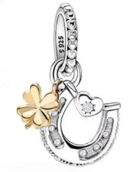 925 Sterling Silver Golden Heart Lock & Birthday Candle Charm | Fit Original Pandora Bracelet DIY Jewelry