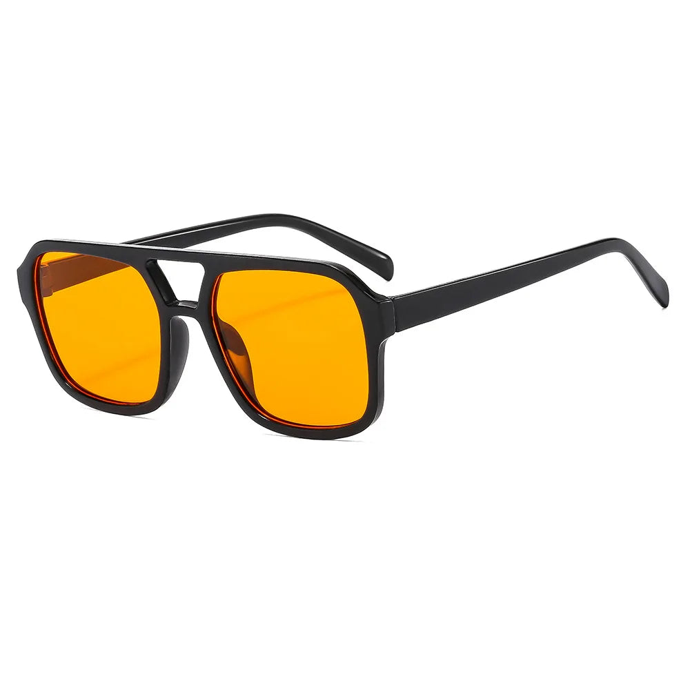 Vintage Double Bridge Yellow Sunglasses for Women – Oversized Square Luxury Shades | Female Pilot Style Eyewear
