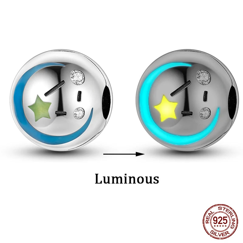 925 Sterling Silver Luminous Butterfly Star Moon Charm Bead | Round Clasp Bead for 3mm DIY Bracelet Jewelry Gift