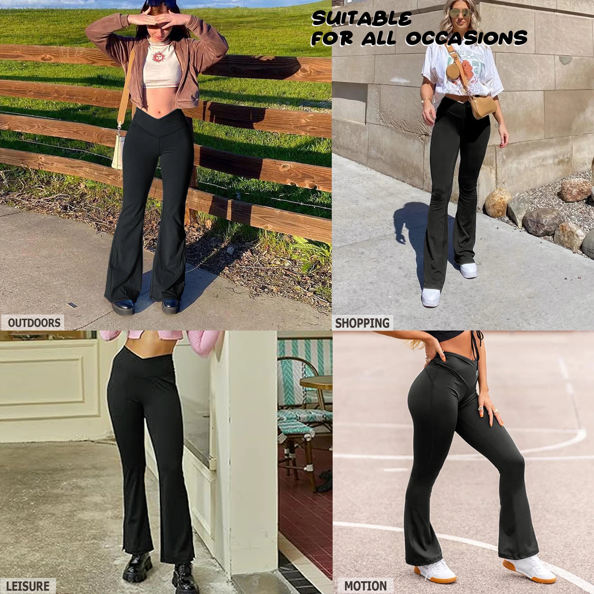 Crossover V-Waist Flare Leggings – Women’s High Waist Tummy Control Wide Leg Yoga & Workout Pants