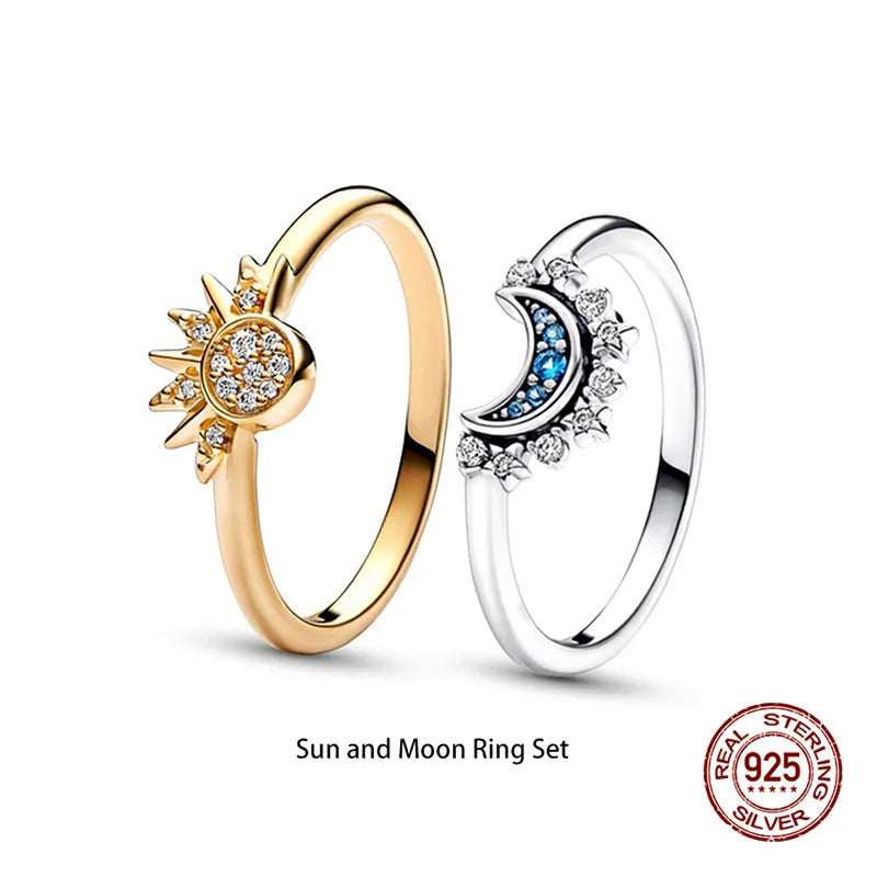 2025 Hot Sale Sun and Moon Combination Ring Set 925 Sterling Silver | Couple Rings for Women Engagement & Birthday Gift Jewelry