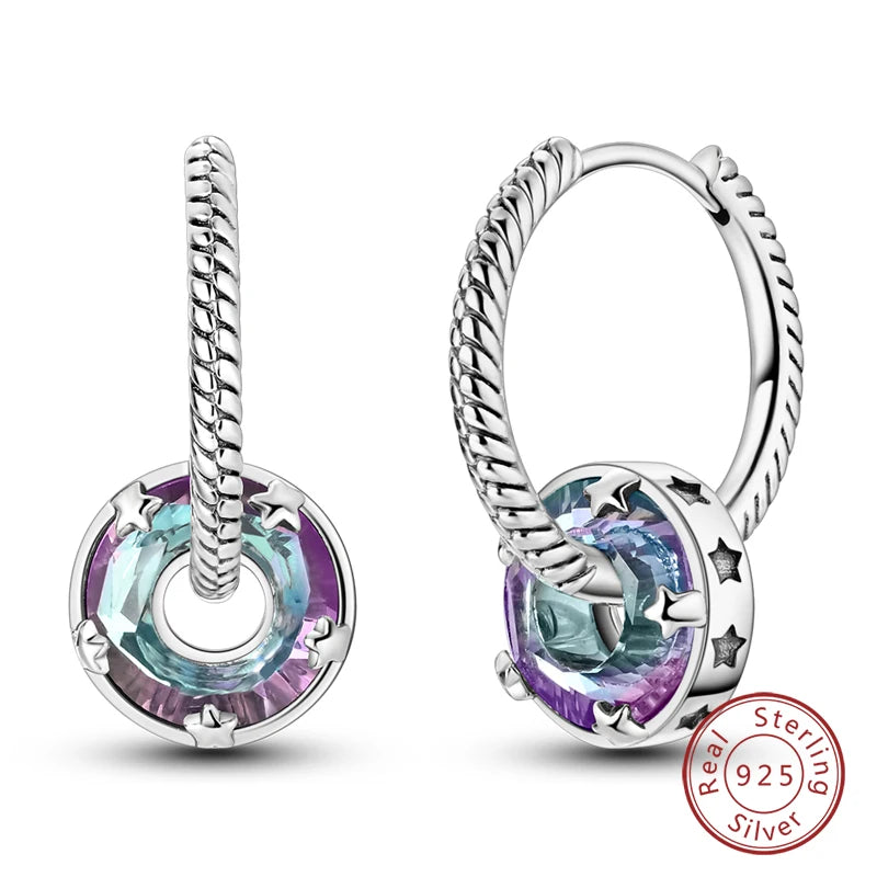 925 Sterling Silver Starlight Crystal Hoop Earrings – Circular Snake Bone Design Women’s Fashion Jewelry Gift