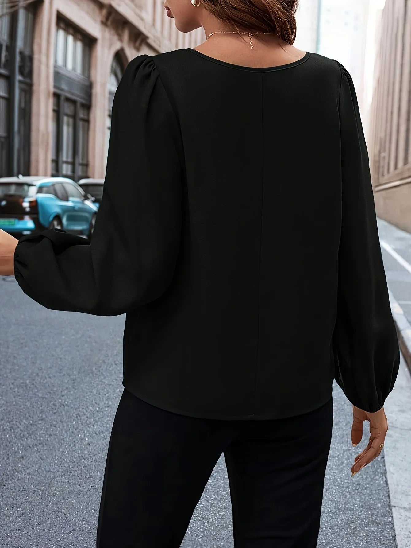Elegant Button-Down Shirt 🌸 Lantern Sleeve Solid Color Office Casual Top ✨