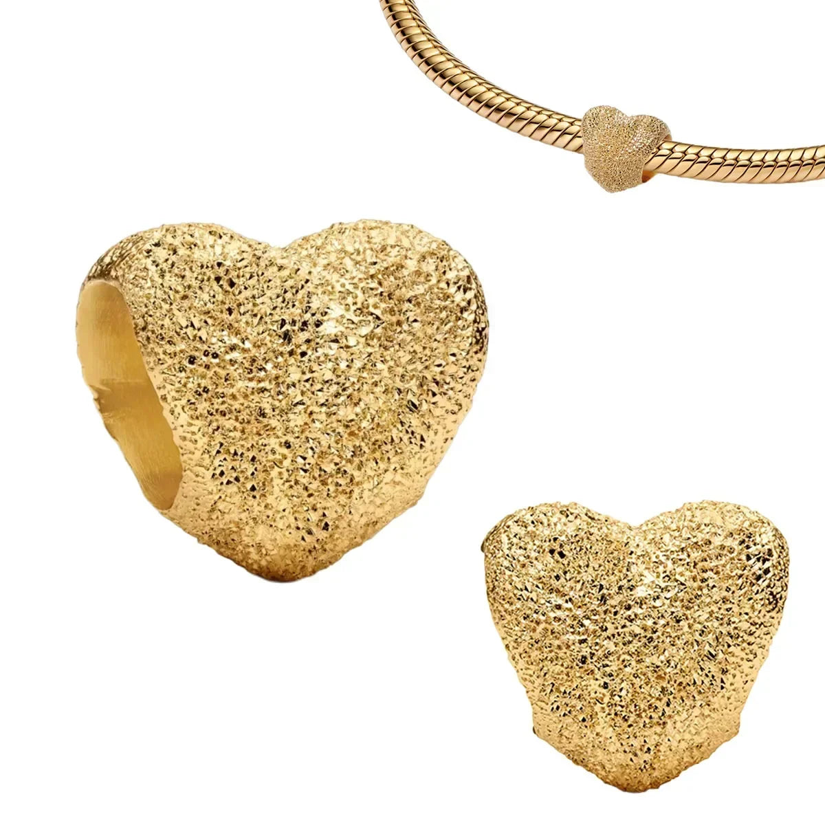 925 Sterling Silver Golden Round Necklace & Bow Earrings Set | Stars, Moon & Heart Charms Beads Women Jewelry Gift