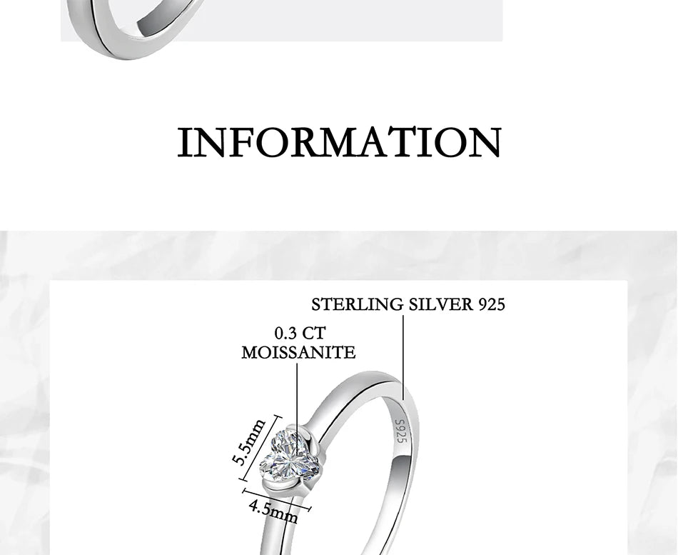 PERFANY 0.3CT Heart Cut Moissanite Ring S925 Silver | Women’s Classic Wedding & Party Jewelry