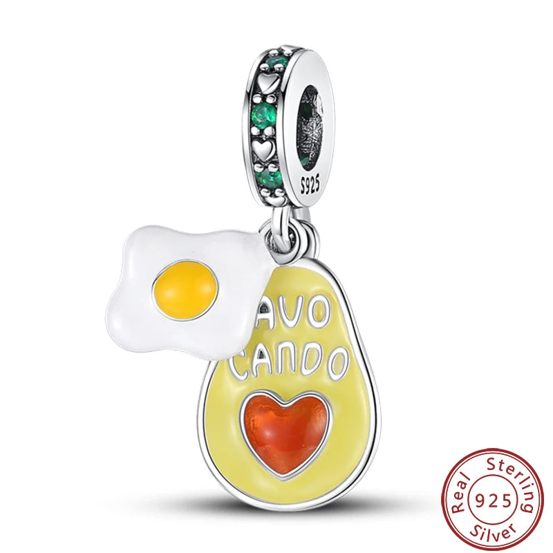 925 Sterling Silver Dessert Afternoon Tea Charm – Coffee, Cake, Pizza & Fries Beads Fit Original Pandora Bracelet DIY Jewelry