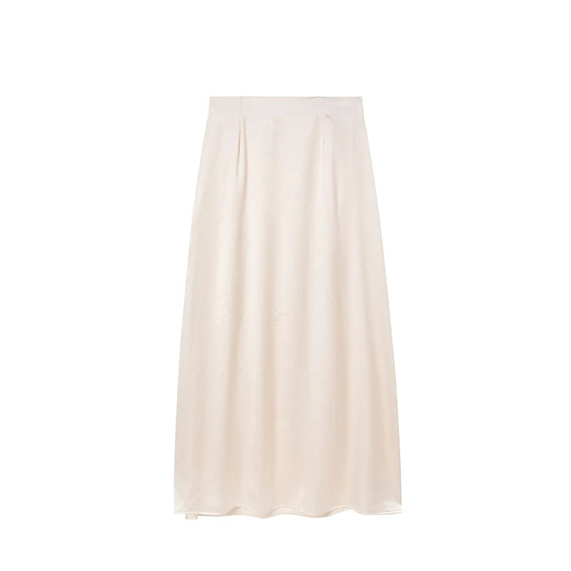 2024 Women’s Fashion Satin High Waist Midi Skirt – Stylish, Chic & Versatile Female Skirt
