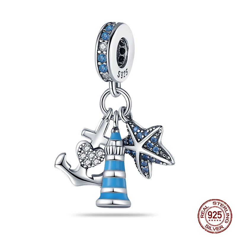 Blue Ocean Series 925 Sterling Silver Turtle Crab Mermaid Charms for 3mm Bracelet