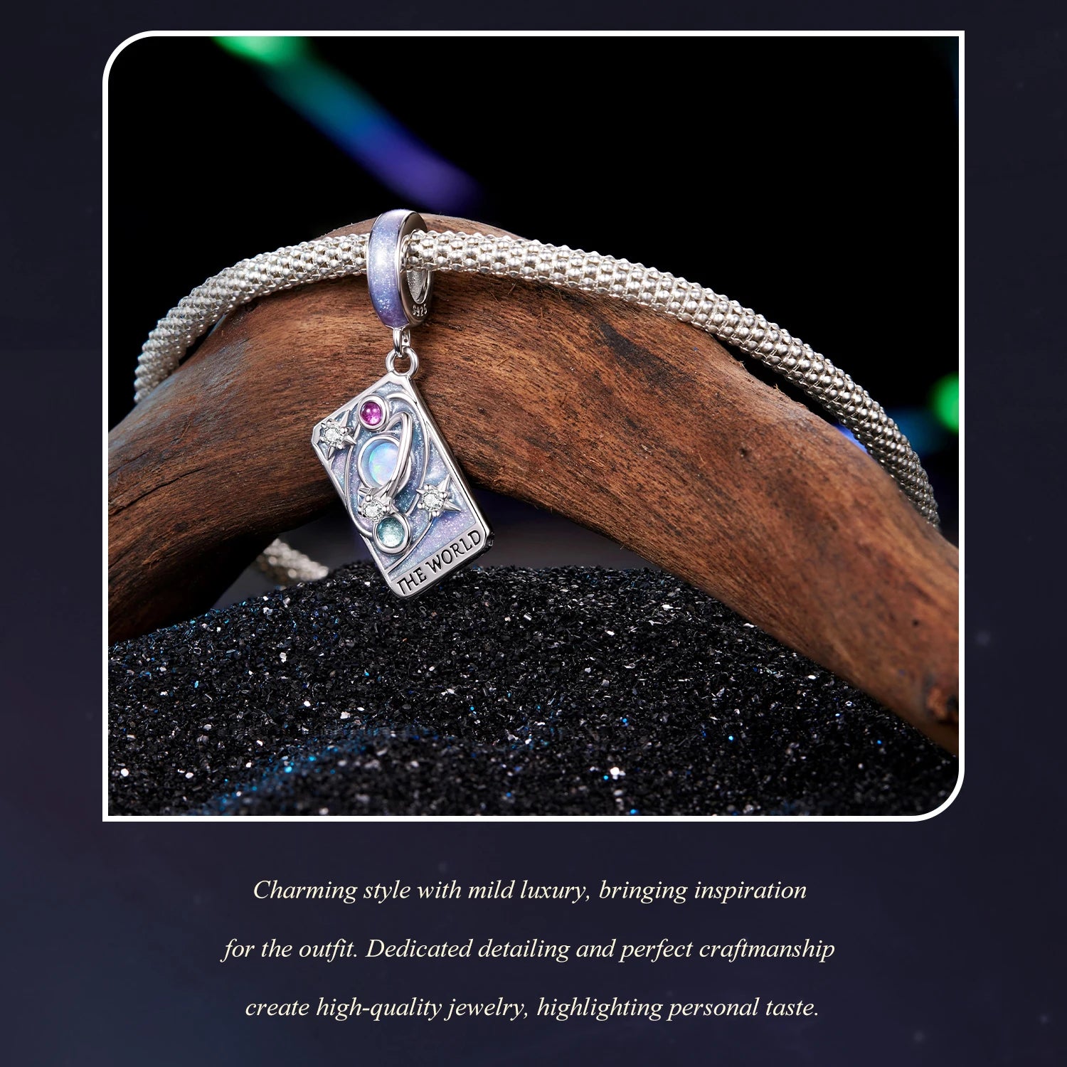 WOSTU 925 Sterling Silver Tarot Card Charm | The World Rainbow Bead Pendant for Women – DIY Bracelet & Jewelry Making