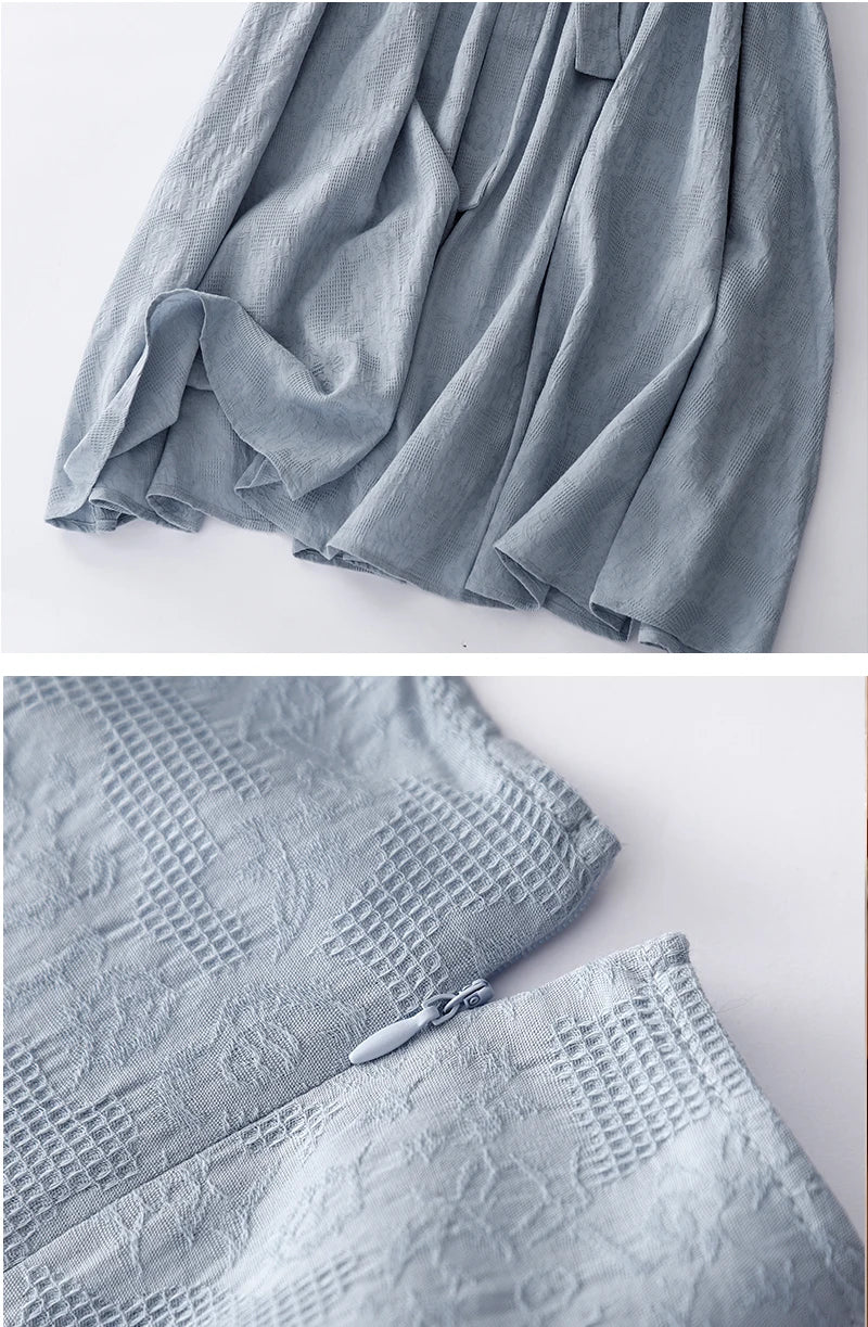 Japanese Style Loose Cotton Linen Dress – Women’s Vintage A-Line Over-Knee Long Dress with Round Neck