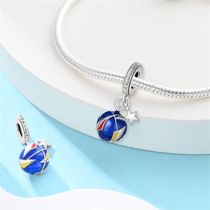 925 Sterling Silver Soccer Trophy Jersey Charm Beads – Fits 3mm Bracelets DIY Jewelry