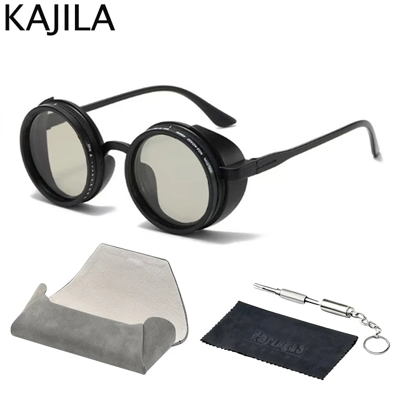 Polarized Adjustable Dimming Round Punk Sunglasses for Men – 2025 Luxury Brand Vintage Steampunk Sun Glasses | UV400 Shades