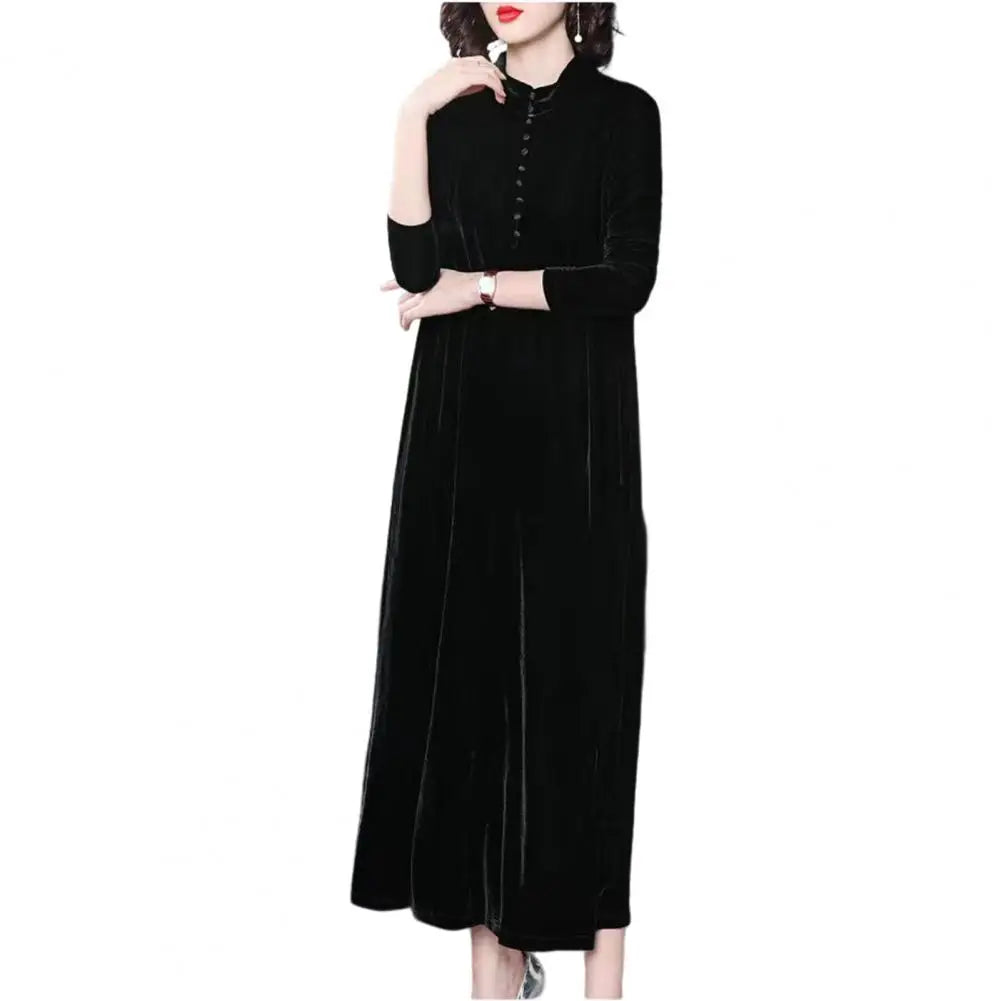 Golden Velvet Hooded Button Dress for Women – 2024 Elegant Plus Size Thermal Warm Spring Autumn Dress | Stylish Mom Dress