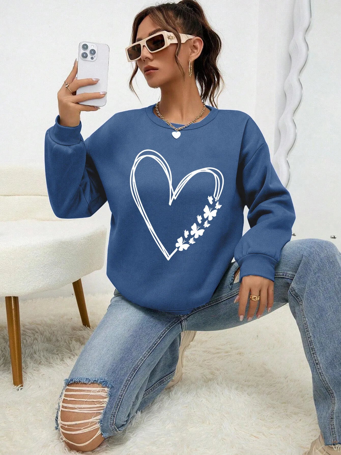 The Great Love at the Edge of Butterflies Sweatshirt | Women’s Fleece Crewneck Pullover | Autumn Soft Streetwear