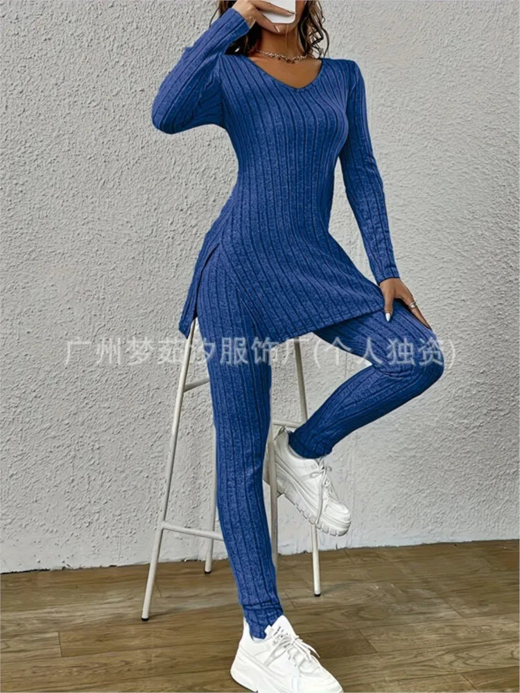 Women’s Knitted 2-Piece Set 🌸 V-Neck Pullover & Trousers Spring/Autumn ✨