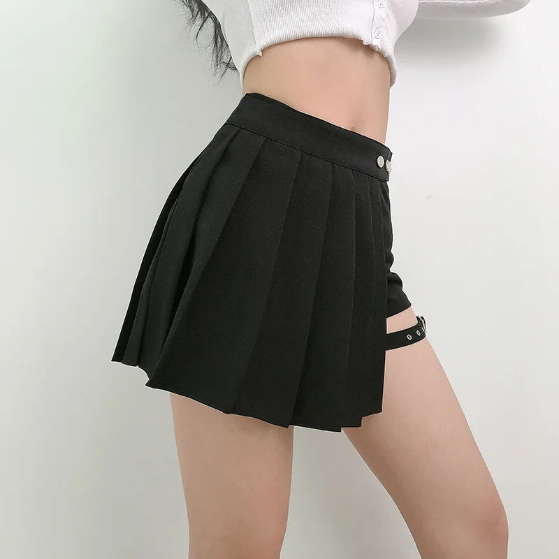 Gothic Pleated Skirt 🖤 Harajuku Punk Plaid Irregular High Waist Skirt ✨