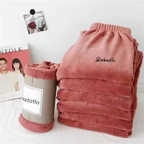 Thickened Coral Fleece Sweatwear Set 🧥 Unisex Warm Home Clothes ❄️ Sports Outfit Long Sleeve Round Neck Pajamas 👕