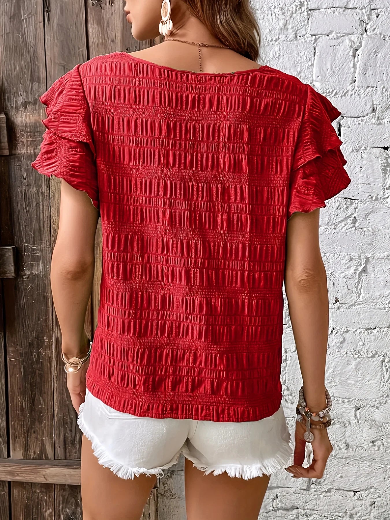 Summer Elegant Solid Shirt for Women – Casual Office Blouse with Vintage Butterfly Sleeve & O-Neck Top