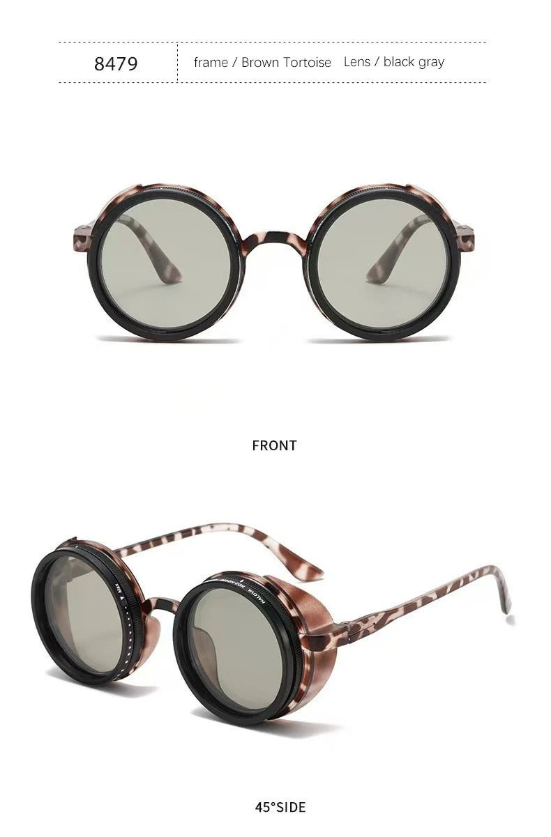 Polarized Adjustable Dimming Round Punk Sunglasses for Men – 2025 Luxury Brand Vintage Steampunk Sun Glasses | UV400 Shades
