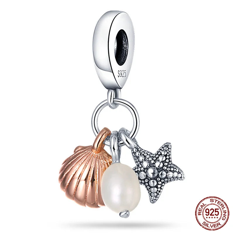 Blue Ocean Series 925 Sterling Silver Turtle Crab Mermaid Charms for 3mm Bracelet