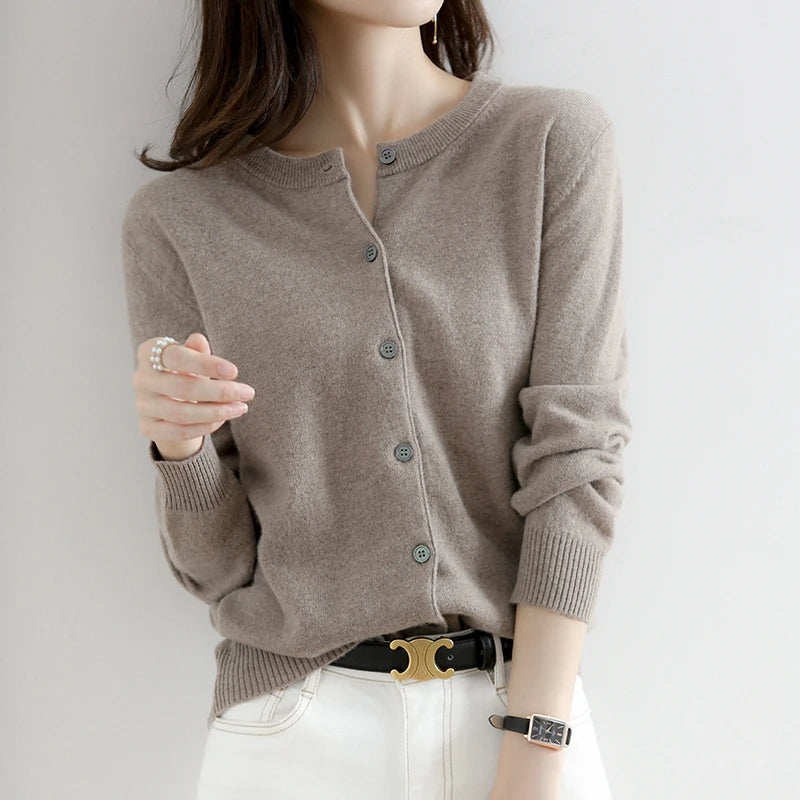 Off-Season Knitted Open Cardigan – Women’s Loose Round Neck Outerwear | Large Size Sweater for Spring & Autumn
