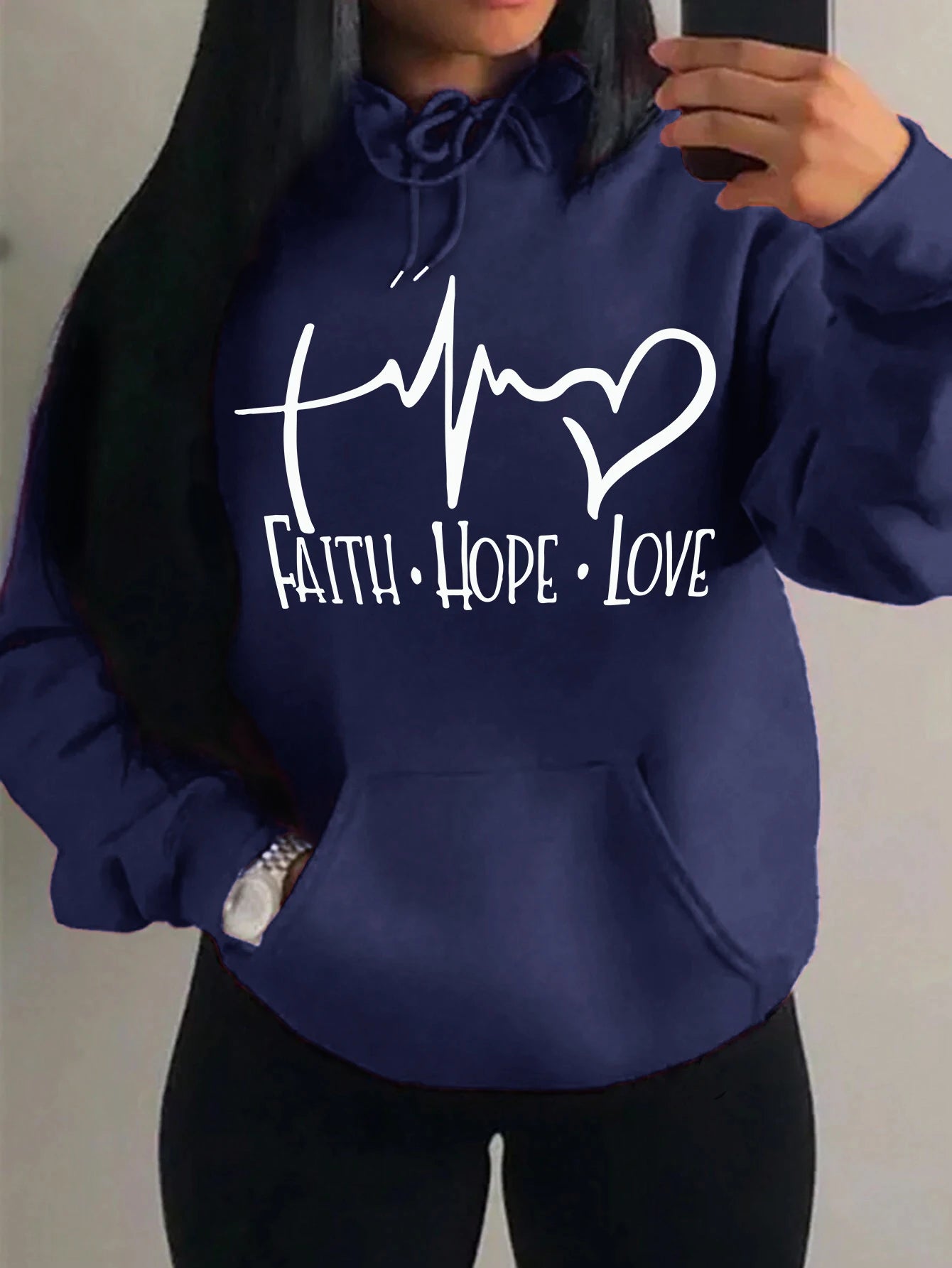 Faith Hope Love Letter Graphic Women’s Hoodie – Casual Loose Streetwear Fleece Pullover Autumn Top