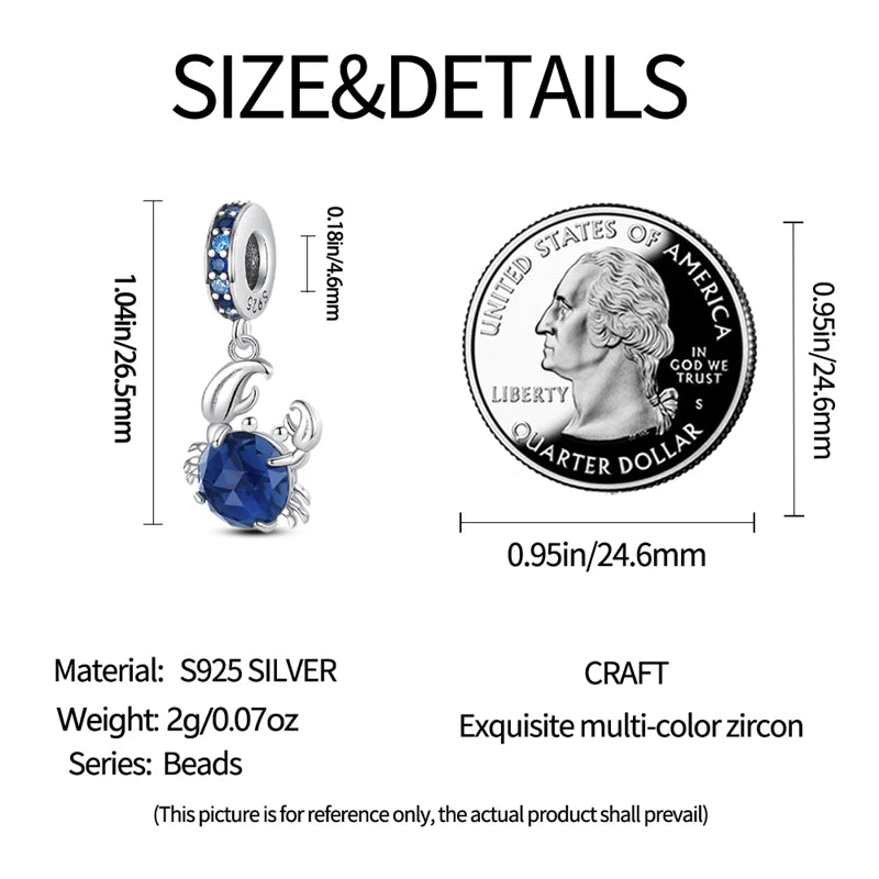 925 Sterling Silver Luminous Ocean Crab Shell Charm | Fit Original Bracelet DIY Birthday Jewelry Gift for Women