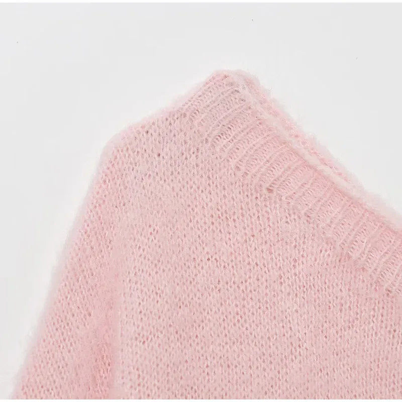 Women’s Off-Shoulder Mohair Sweater | Elegant Loose Knit Pullover for Autumn Fashion 2025