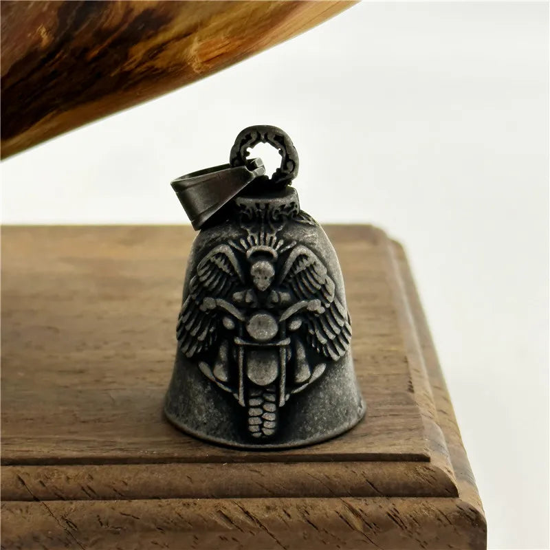 316L Stainless Steel Motorcycle Bell Pendant Eagle Rider Biker Necklace for Men
