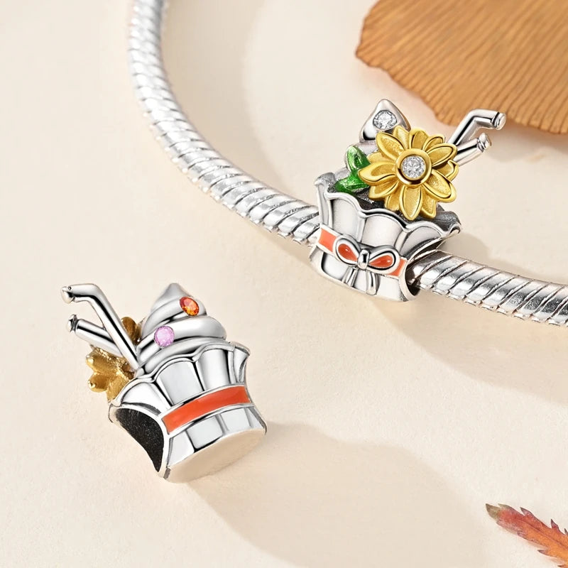 Halloween 925 Sterling Silver Charms | Pumpkin Skeleton Witch Bat Beads for Bracelet DIY Jewelry