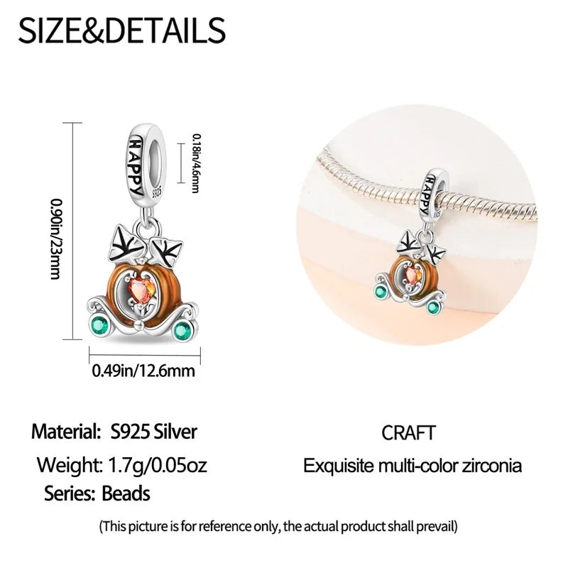 925 Sterling Silver Squirrel & Maple Leaf Charm | Shiny Zircon Autumn Beads Fit Pandora Bracelet DIY Jewelry