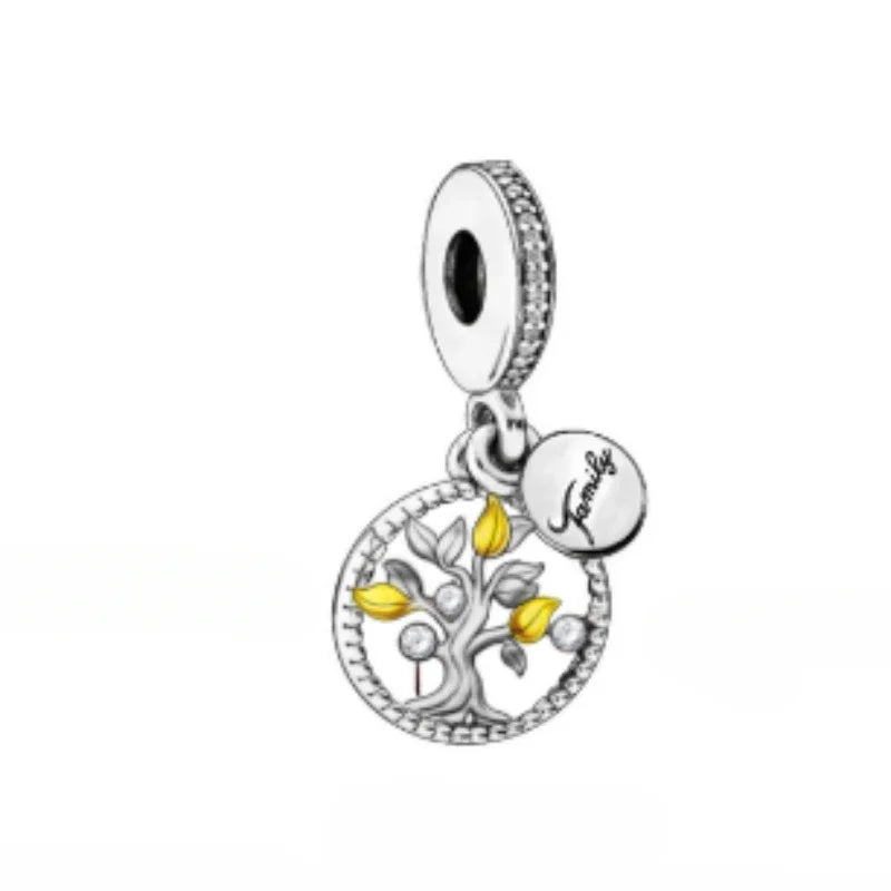 925 Sterling Silver Golden Heart Lock & Birthday Candle Charm | Fit Original Pandora Bracelet DIY Jewelry