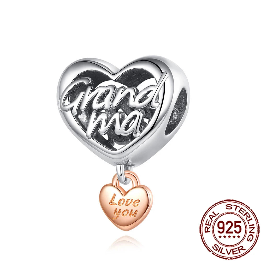 2025 New 925 Sterling Silver Family Love Heart Charm Beads | Sister, Daughter & Mother Pendant for Bracelets & DIY Jewelry