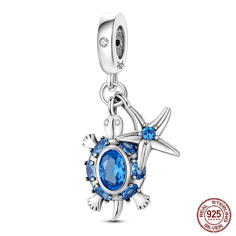 Blue Ocean Series 925 Sterling Silver Turtle Crab Mermaid Charms for 3mm Bracelet