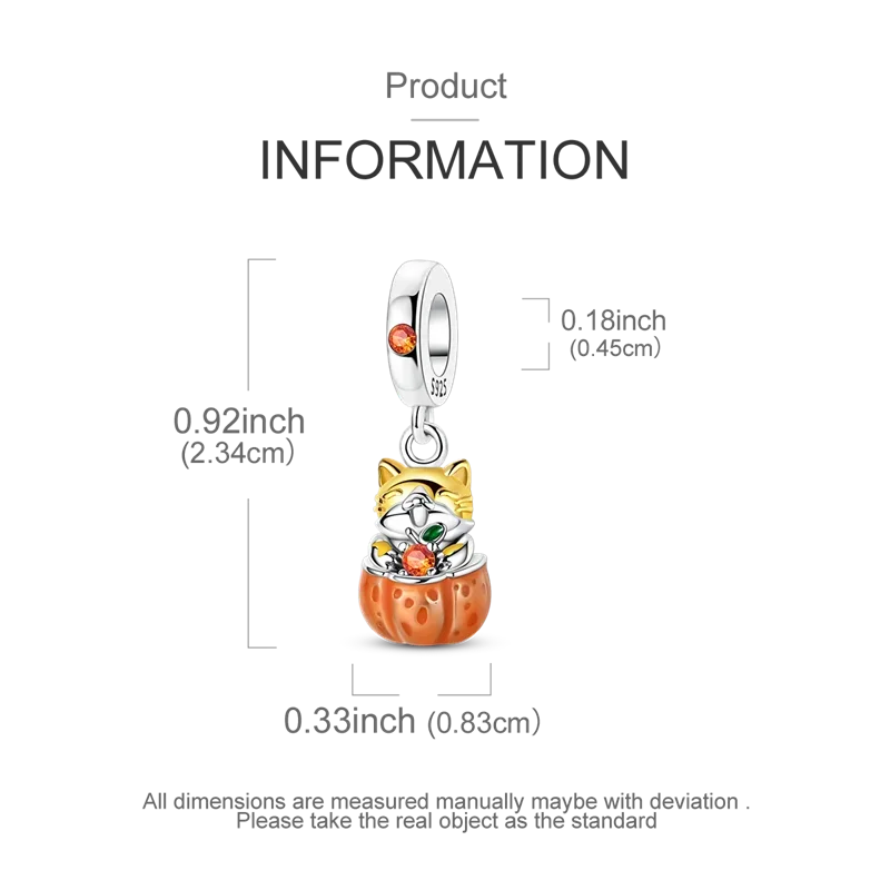 925 Sterling Silver Golden Autumn Charms | Maple Leaf & Pumpkin Beads Fit Original Bracelet DIY Jewelry Gift