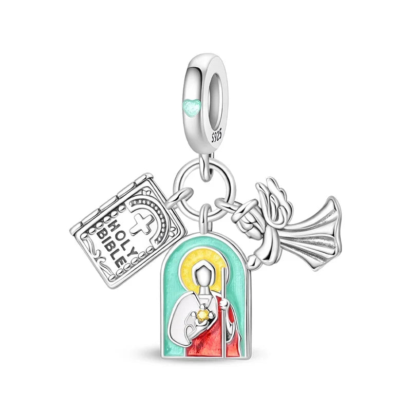 Religious Jesus Cross Pendant | 925 Sterling Silver Bible Scriptures Charm for Women DIY Bracelets
