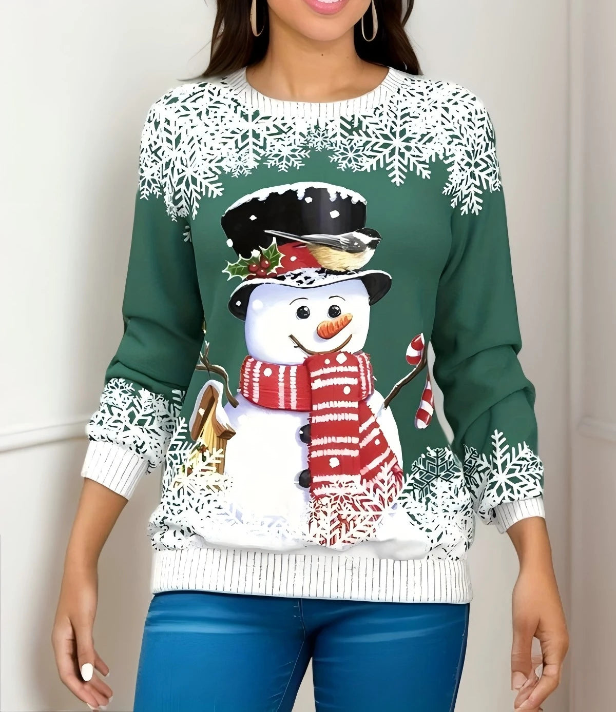 Festival Fashion Women’s T-Shirts | Christmas 3D Snowman Sweatshirt | Long Sleeve Pullover Tops for Winter