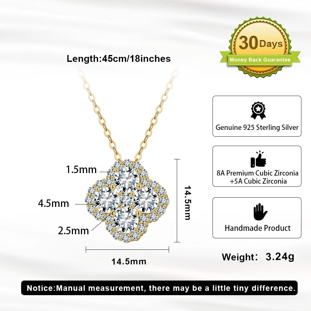 ORSA JEWELS 925 Sterling Silver Four-Leaf Clover Pendant Necklace with Premium Zirconia