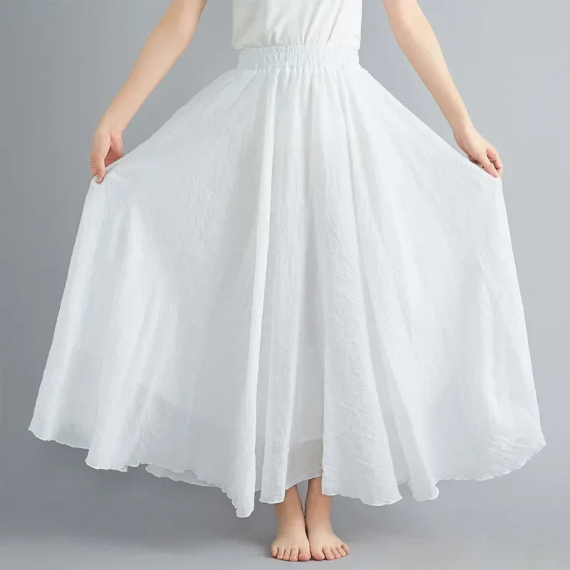 Fashion Solid Cotton Linen Women Maxi Skirt – Elegant Harajuku Casual Loose Long Skirt 👗✨