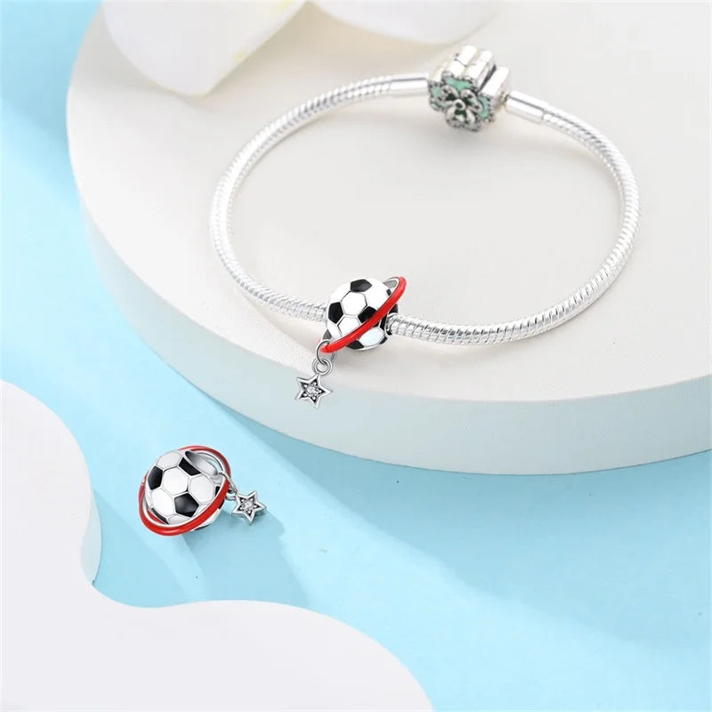 925 Sterling Silver Soccer Trophy Jersey Charm Beads – Fits 3mm Bracelets DIY Jewelry